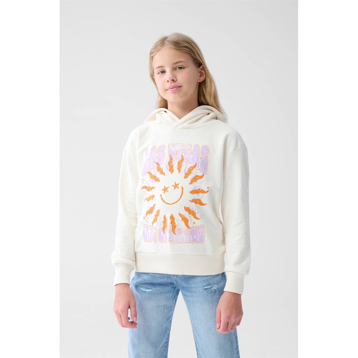 Shoeby hoody met printopdruk ecru lila oranje