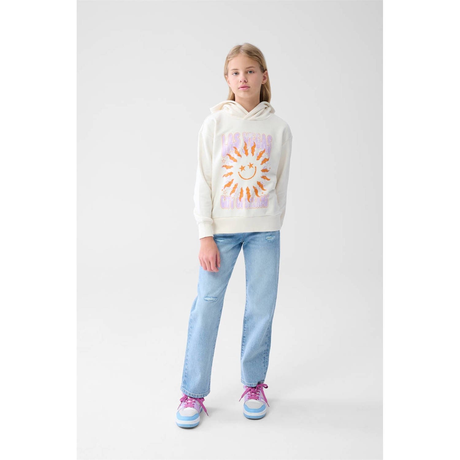 Shoeby hoody met printopdruk ecru lila oranje