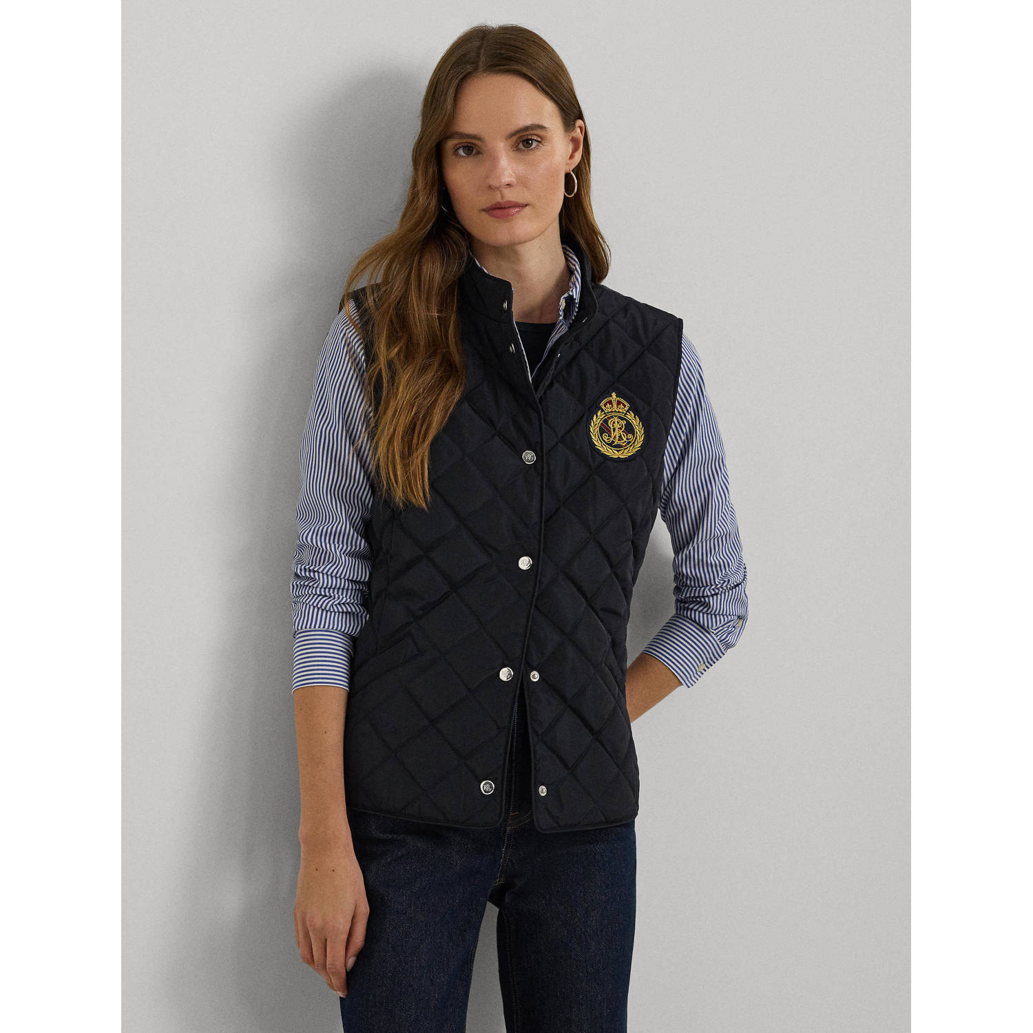 Ralph Lauren Blauw Logo Voorkant Knoop Jas Blue Dames