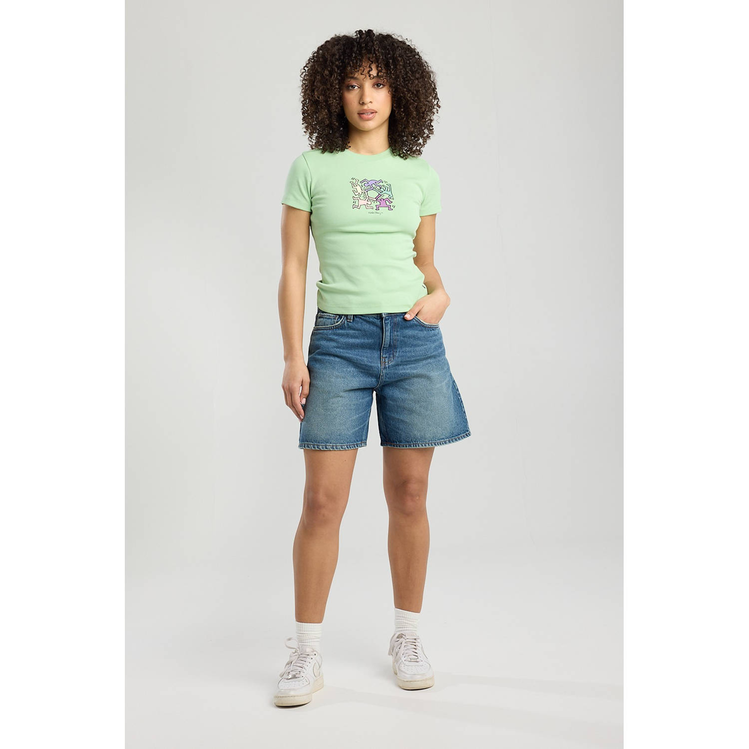 America Today straight regular waist denim short blauw