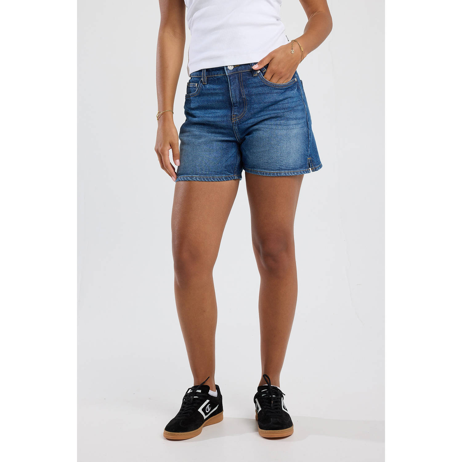 America Today denim regular high waist denim short medium blue denim
