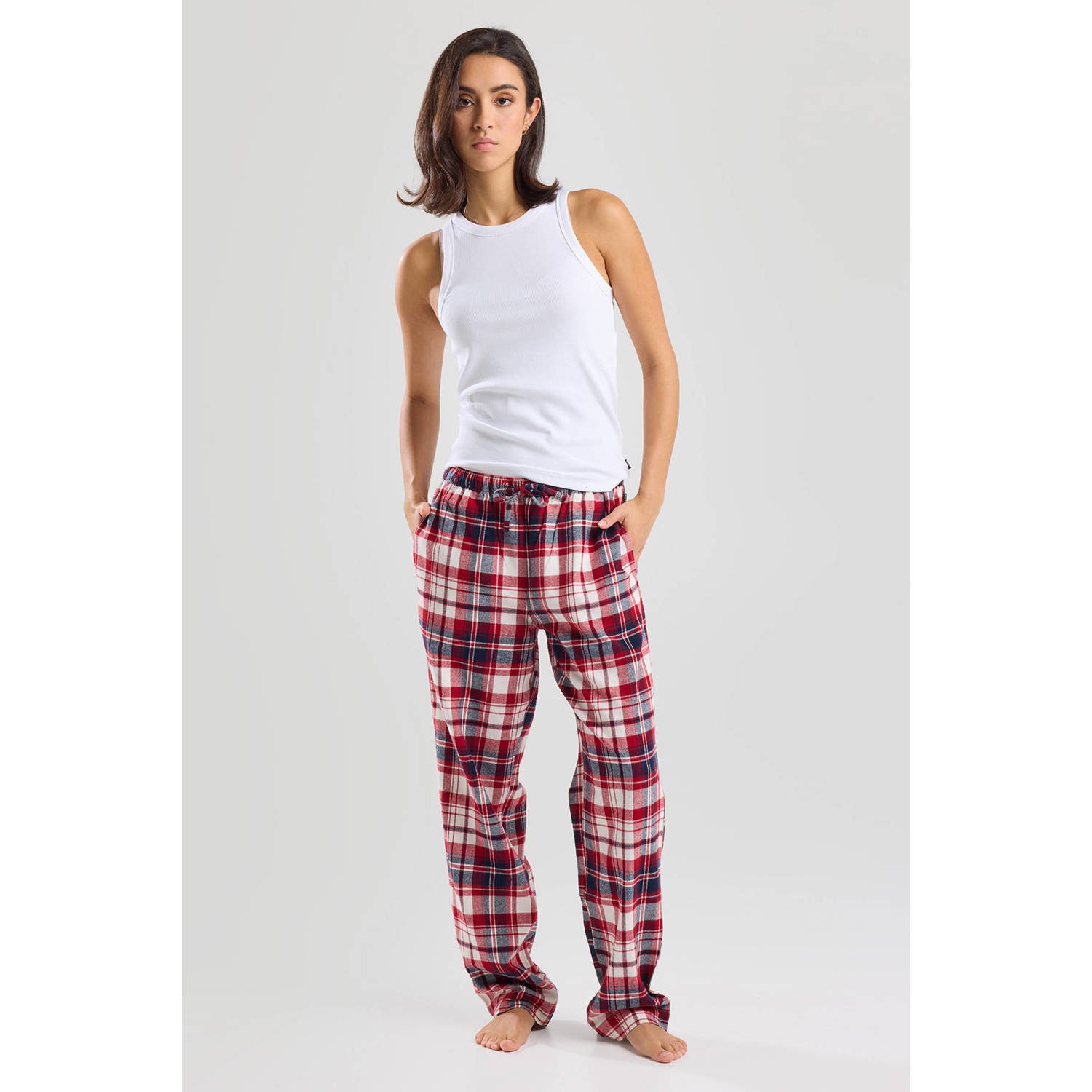 America Today flanellen pyjamabroek Labello rood blauw wit