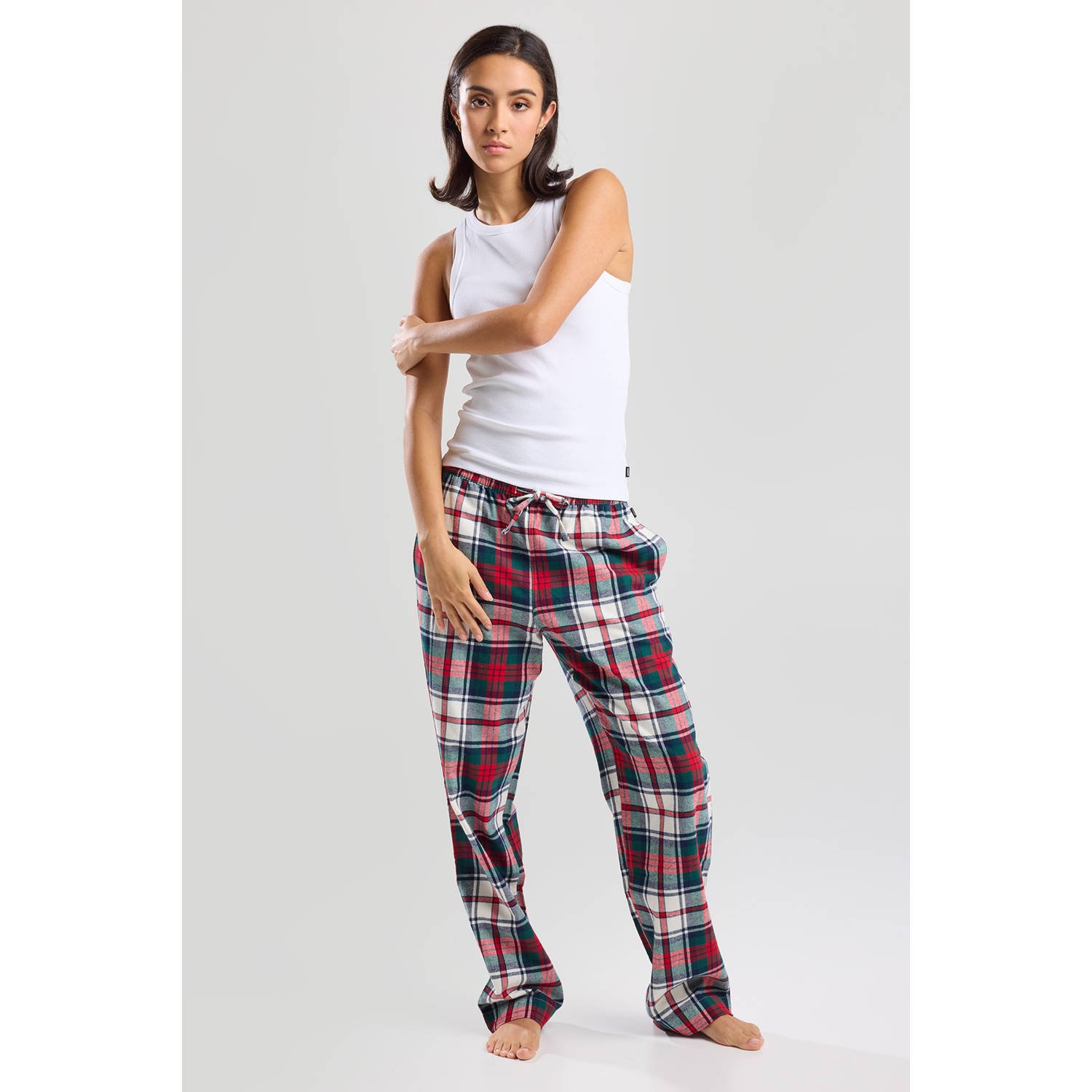 America Today flanellen pyjamabroek Labello rood groen wit