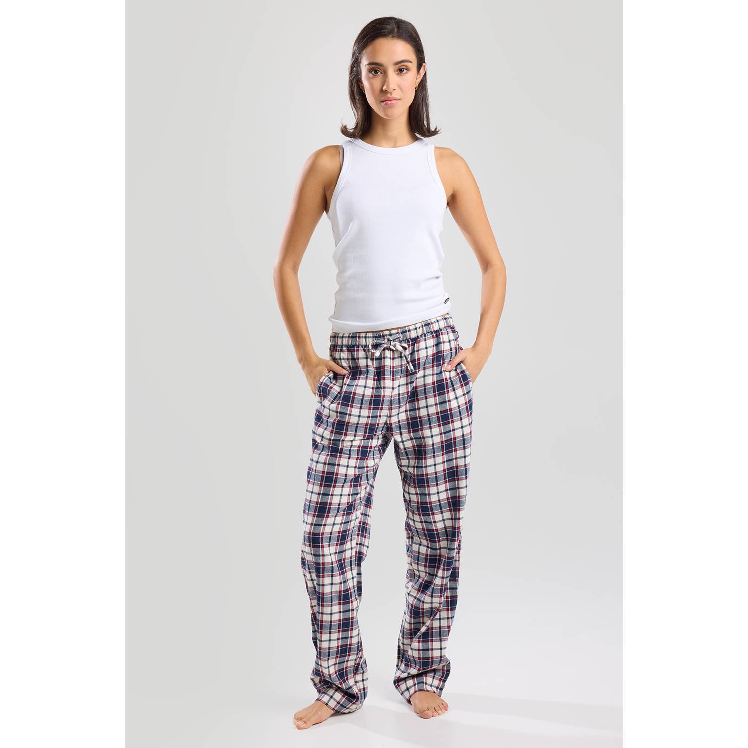 America Today flanellen pyjamabroek Labello donkerblauw wit rood