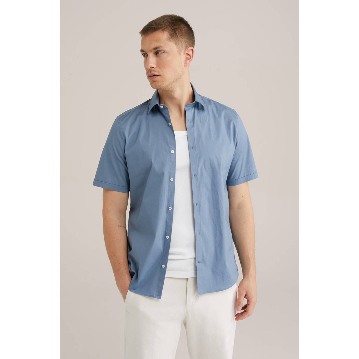 WE Fashion WE Fundamentals casual overhemd blauw