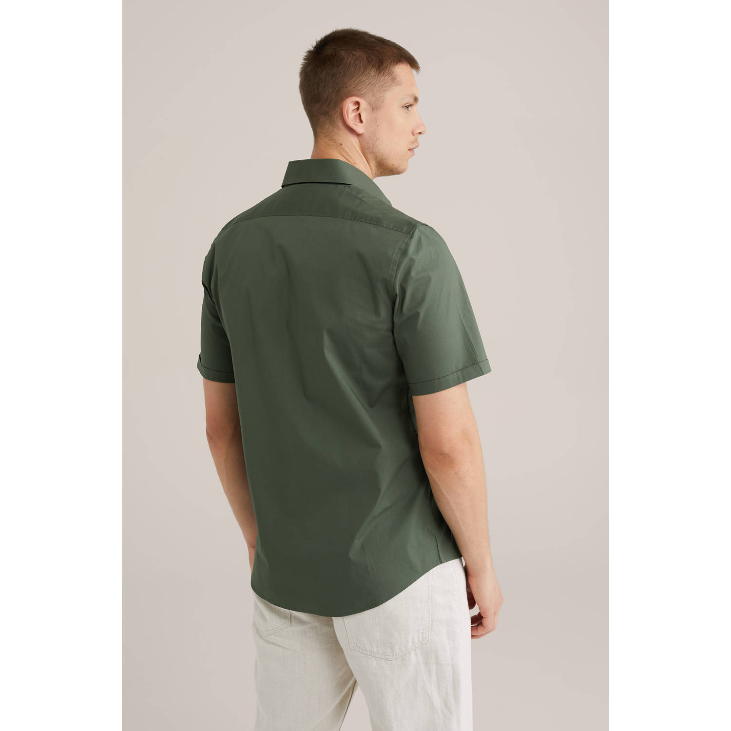WE Fashion WE Fundamentals casual overhemd olijfgroen