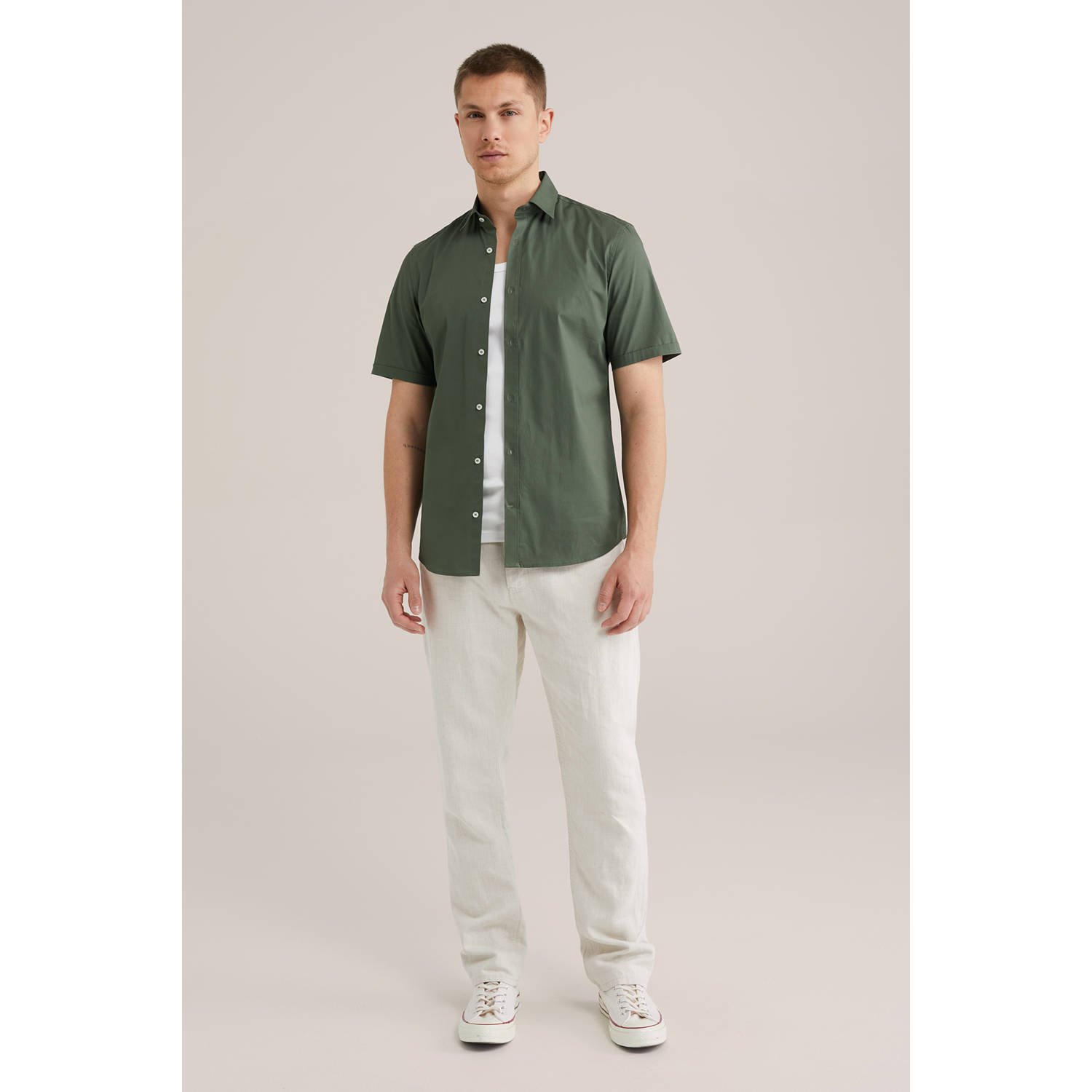WE Fashion WE Fundamentals casual overhemd olijfgroen