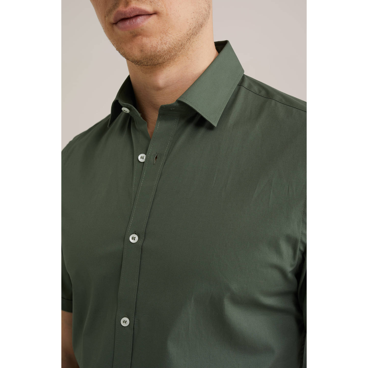 WE Fashion WE Fundamentals casual overhemd olijfgroen