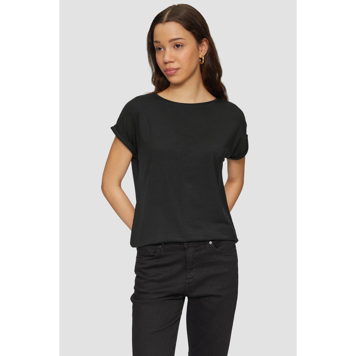 Q S designed by Shirt met korte mouwen met mouwomslagen