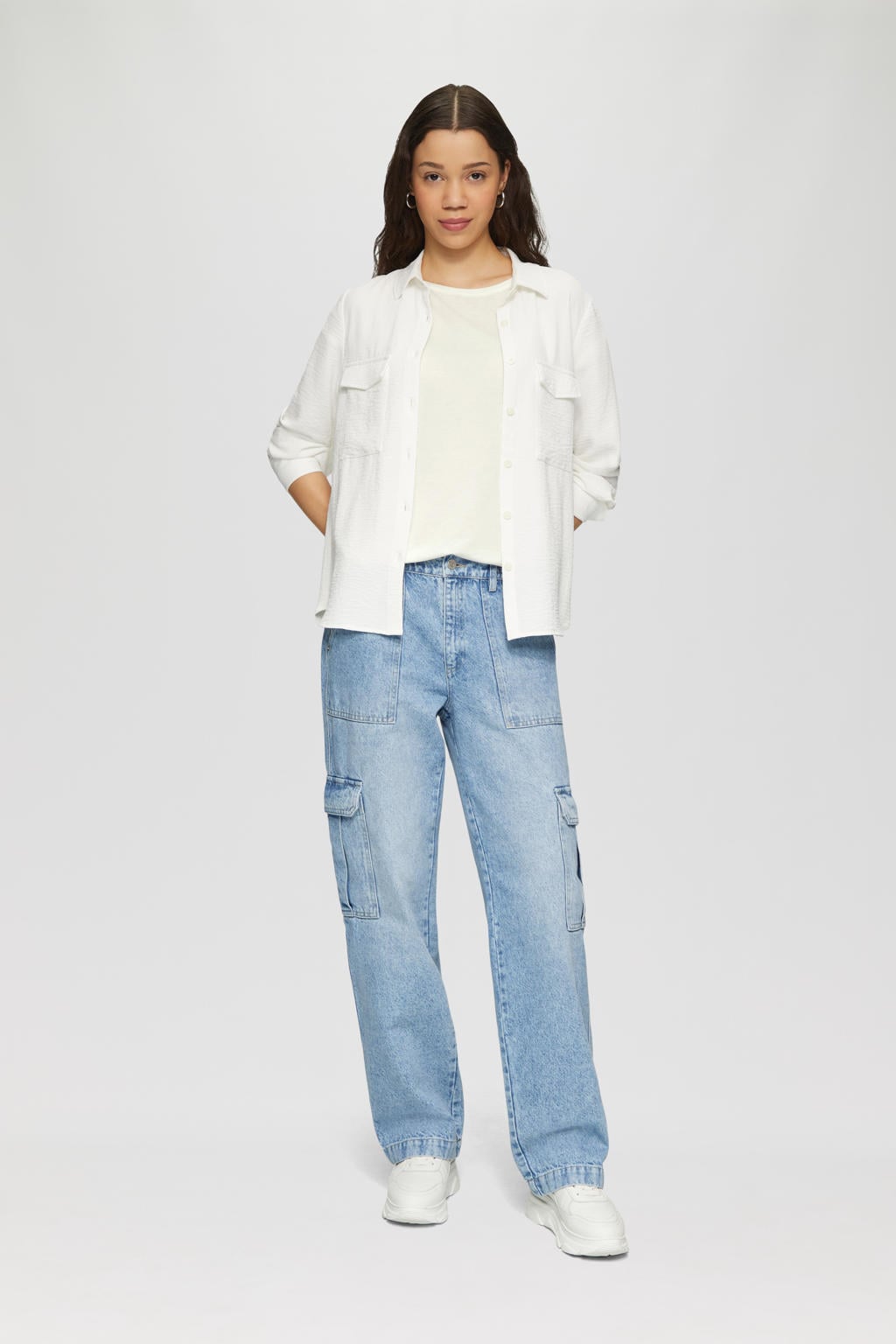 Witte dames QS top van lyocell met effen, korte mouwen en ronde hals