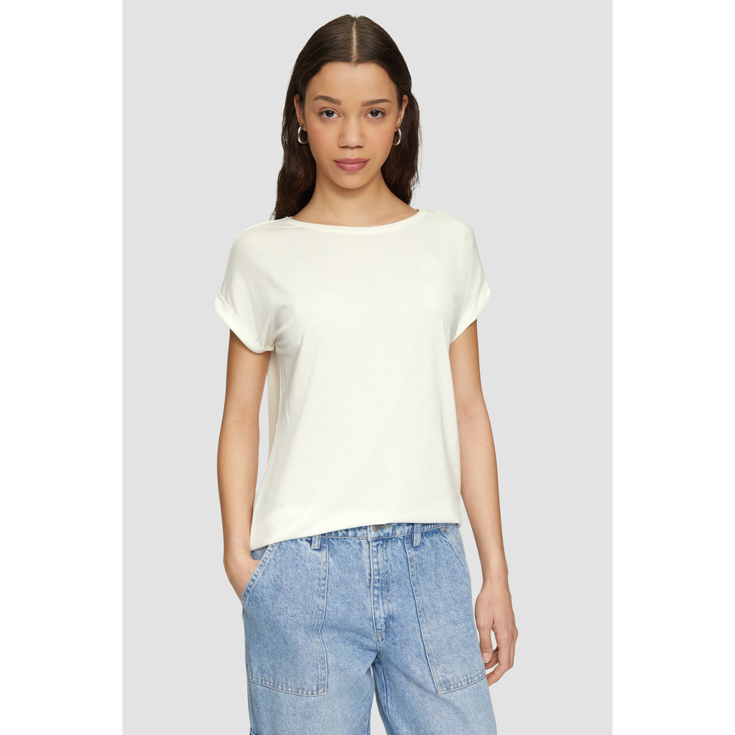 Q S designed by Shirt met korte mouwen met mouwomslagen