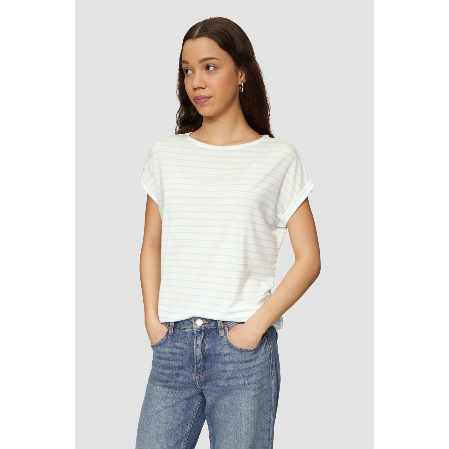 Q S designed by Shirt met korte mouwen met mouwomslagen