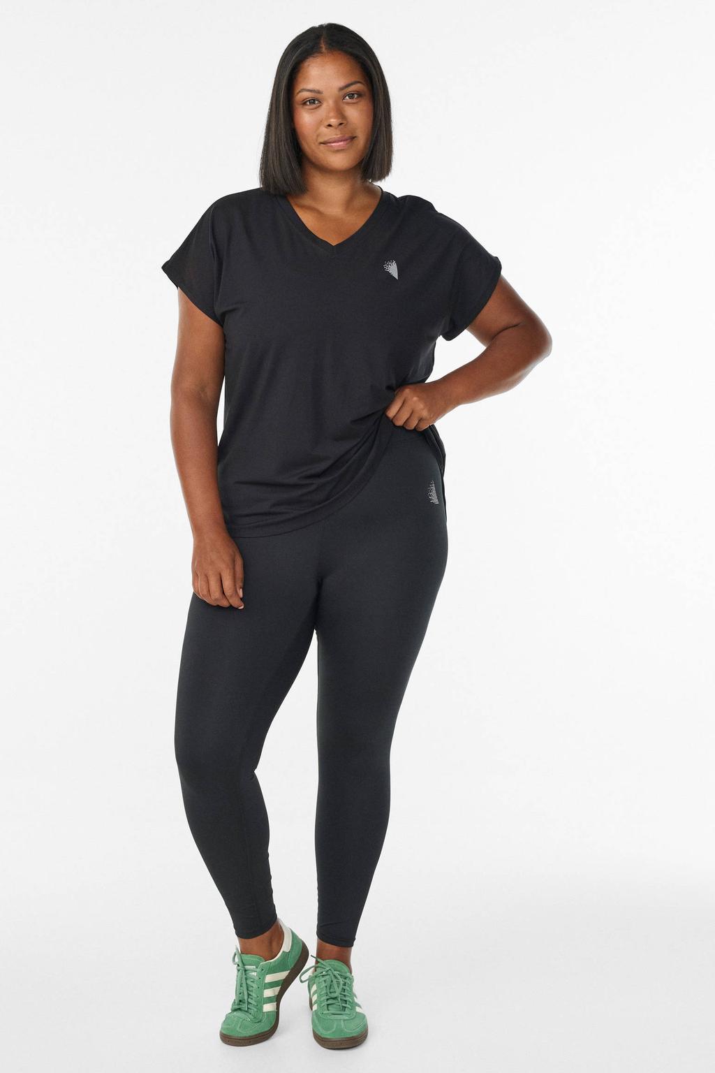 Zwarte dames ACTIVE By Zizzi Plus Size sportshirt van polyester