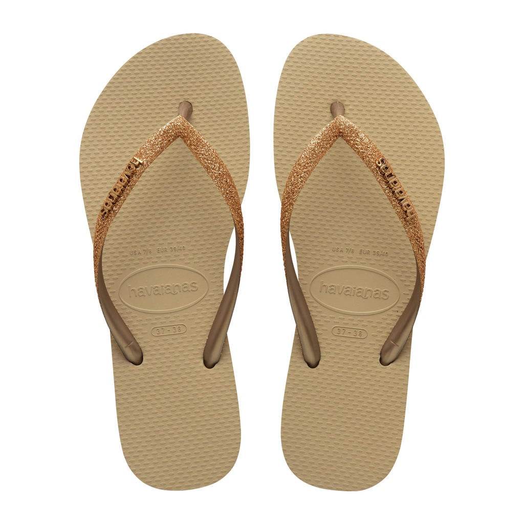Zandkleurige meisjes Havaianas Slim teenslippers van pvc/rubber
