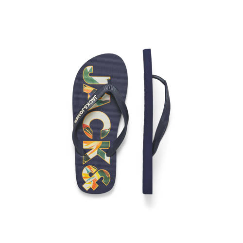 JACK & JONES Jfwlogo Palm Print Flip Flop teenslippers donkerblauw afbeelding