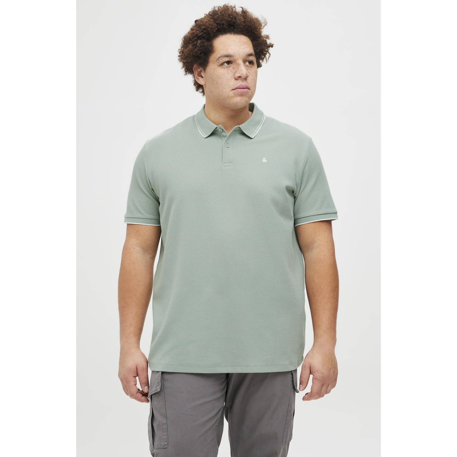 JACK & JONES PLUS SIZE regular polo met ingebreid patroon lichtgroen