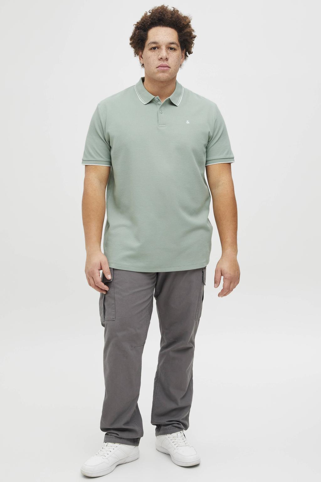 Groene heren JACK & JONES PLUS SIZE regular polo patroon met effen, korte mouwen en knoopsluiting