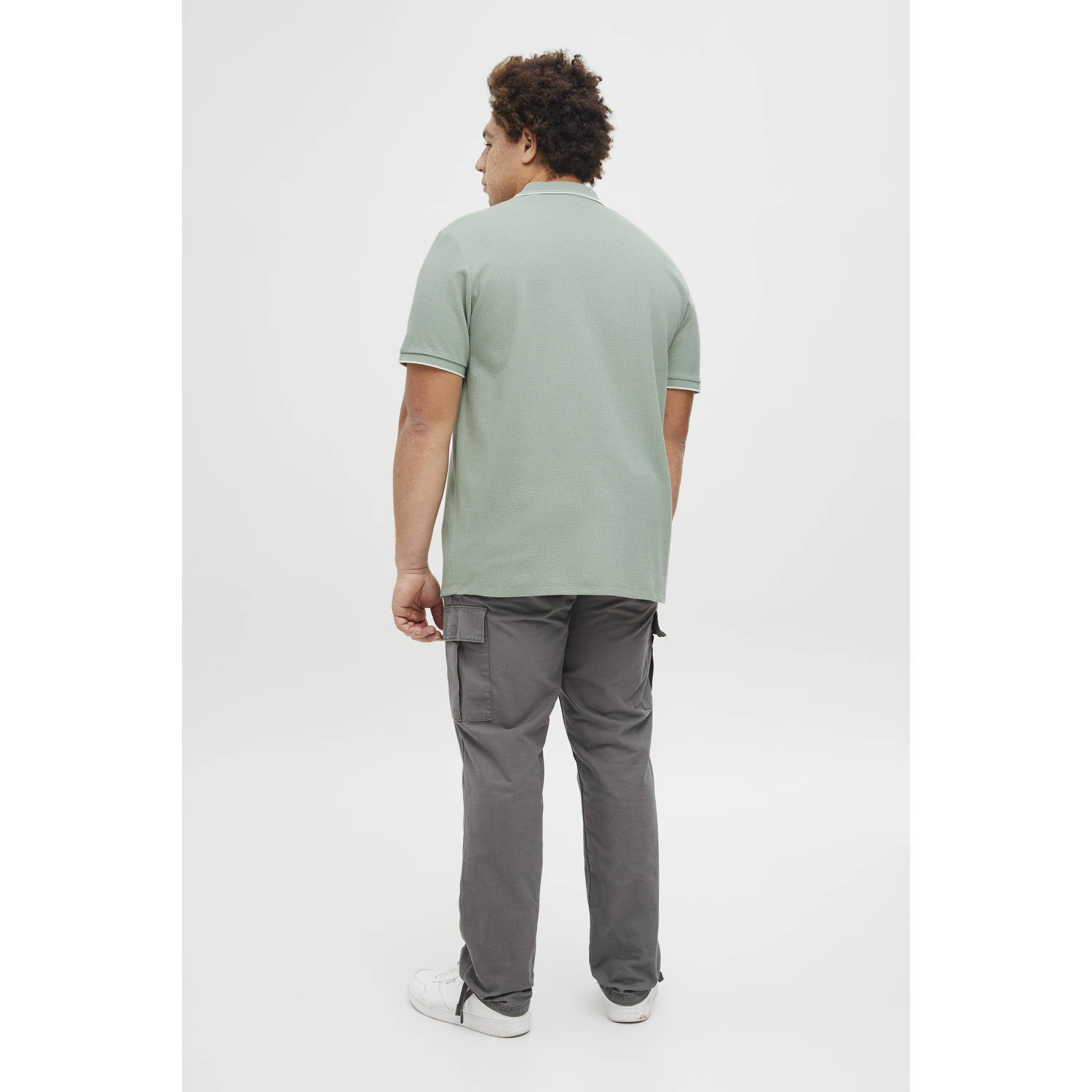JACK & JONES PLUS SIZE regular polo met ingebreid patroon lichtgroen