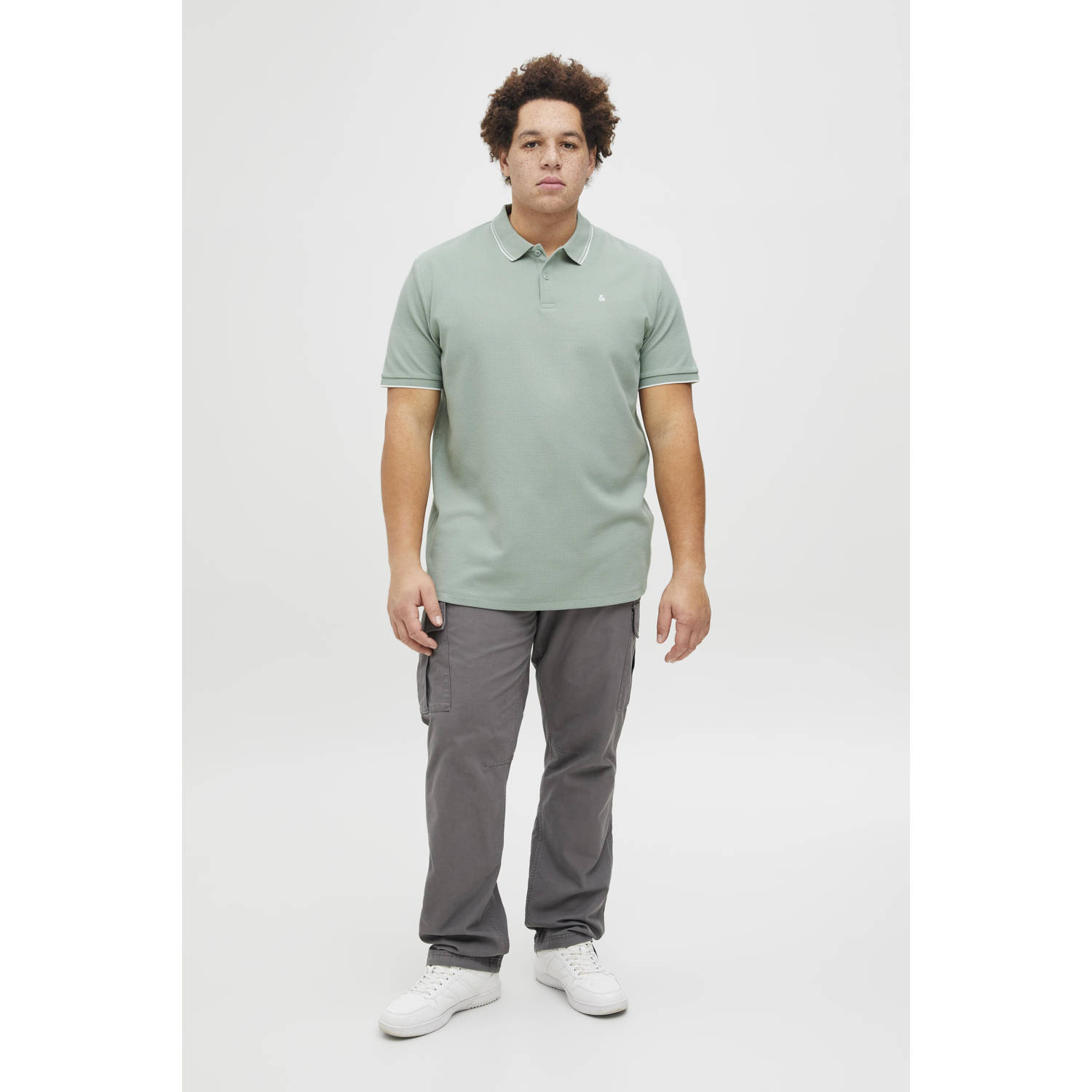 JACK & JONES PLUS SIZE regular polo met ingebreid patroon lichtgroen