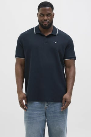 regular polo met ingebreid patroon donkerblauw