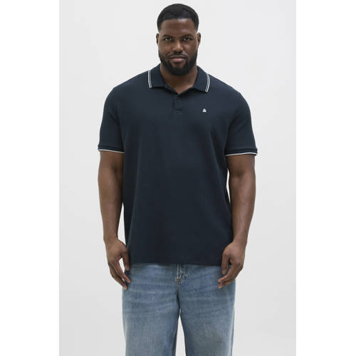 JACK & JONES PLUS SIZE regular polo met ingebreid patroon donkerblauw afbeelding