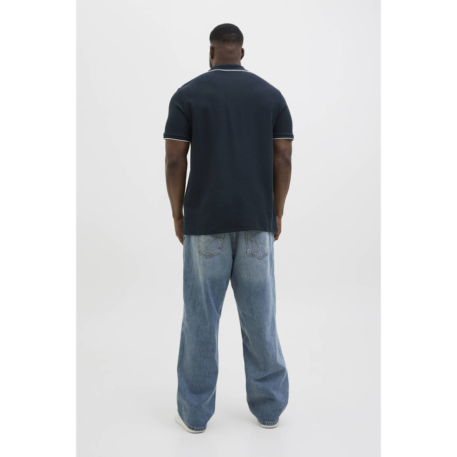 JACK & JONES PLUS SIZE regular polo met ingebreid patroon donkerblauw