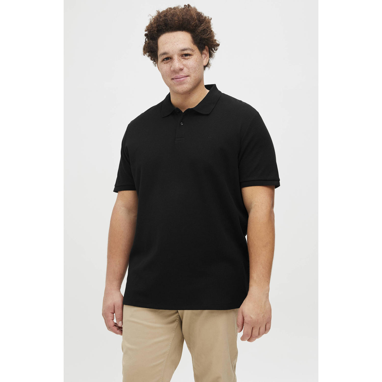 JACK & JONES PLUS SIZE regular polo met ingebreid patroon zwart