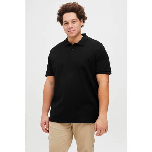 JACK & JONES PLUS SIZE regular polo met ingebreid patroon zwart afbeelding