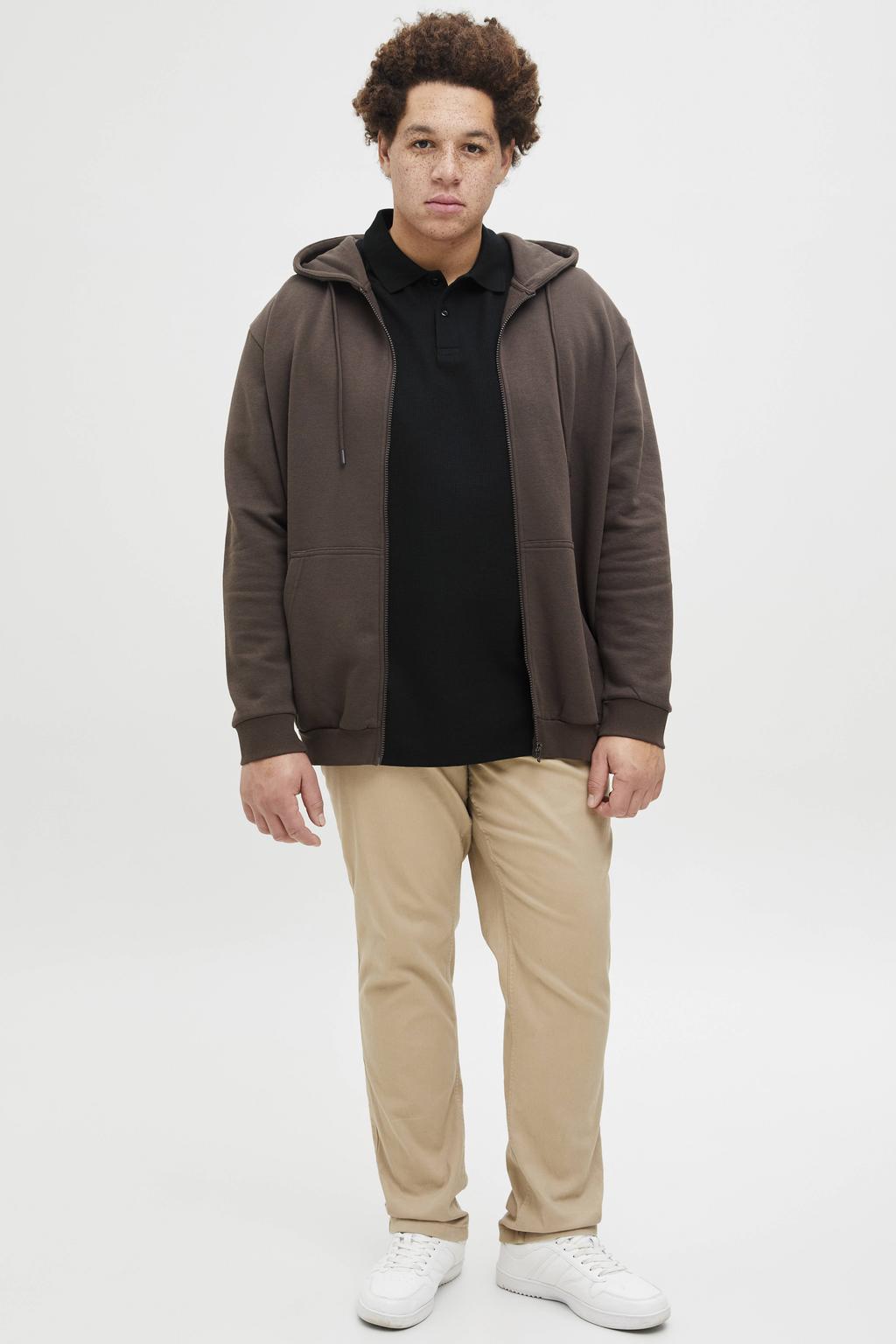 Zwarte heren JACK & JONES PLUS SIZE regular polo patroon met effen, korte mouwen, knoopsluiting en pique