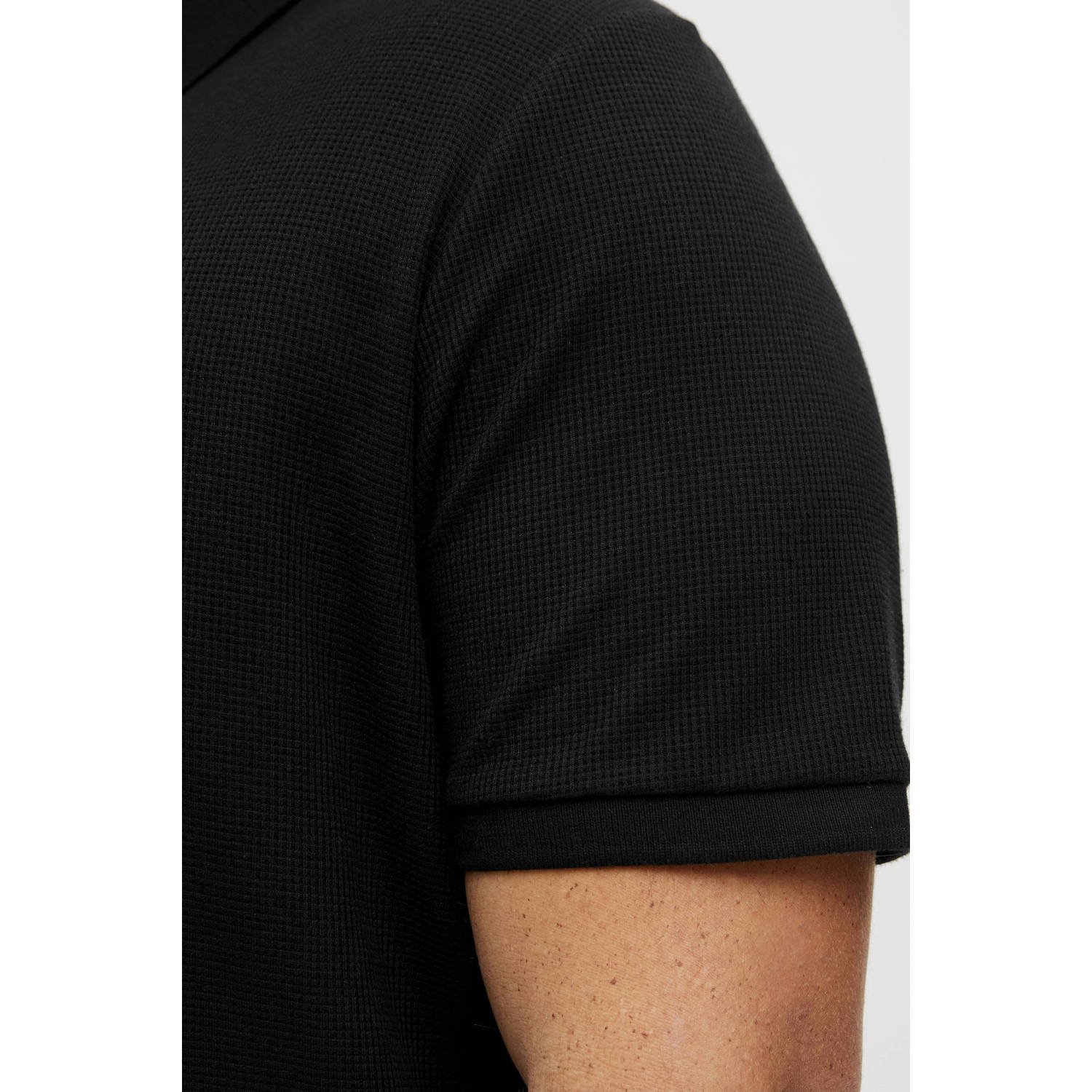 JACK & JONES PLUS SIZE regular polo met ingebreid patroon zwart