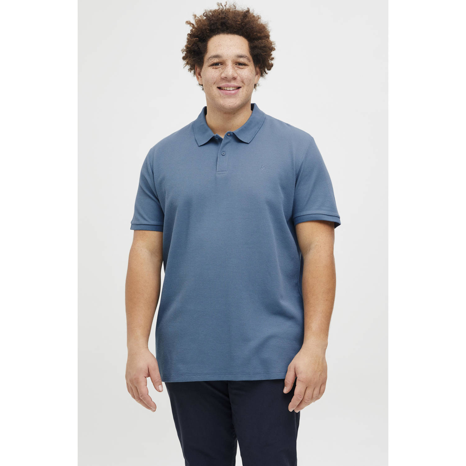 JACK & JONES PLUS SIZE regular polo met ingebreid patroon blauw
