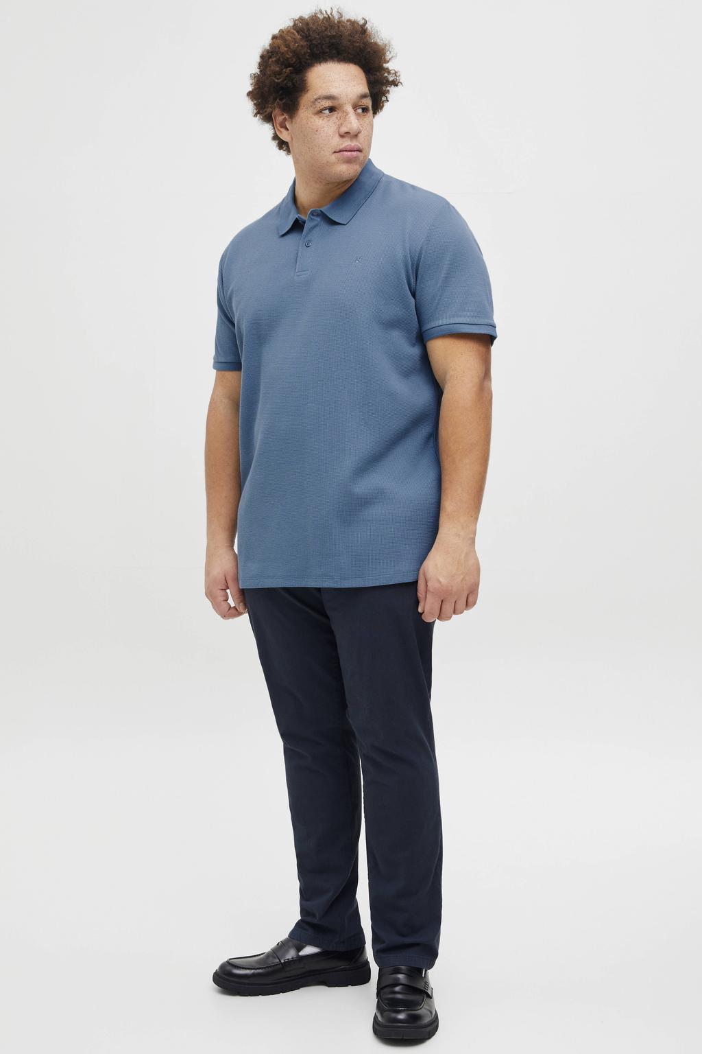 JACK & JONES PLUS SIZE regular polo met ingebreid patroon blauw