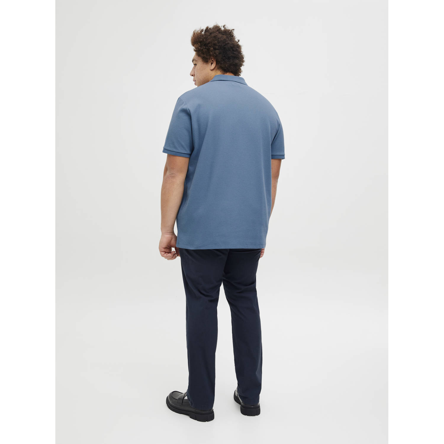 JACK & JONES PLUS SIZE regular polo met ingebreid patroon blauw
