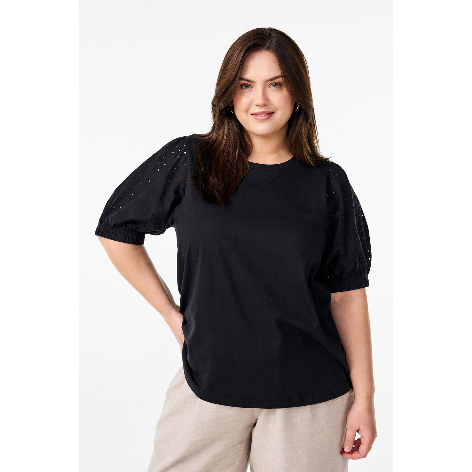 Zizzi T-shirt zwart broderie