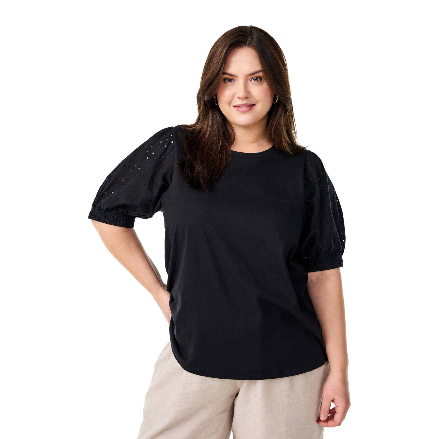 Zizzi T-shirt zwart broderie