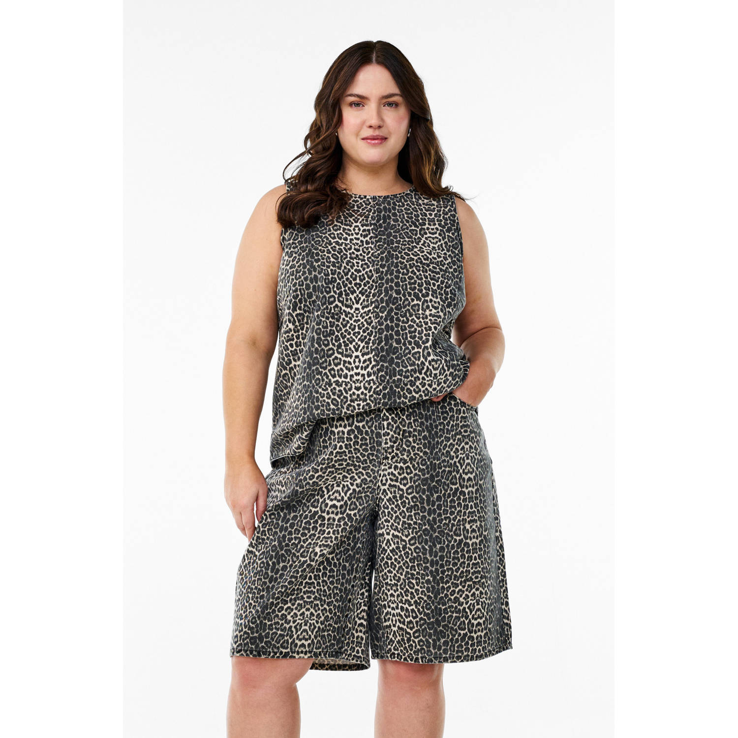 Zizzi denim wide leg regular waist short bruin