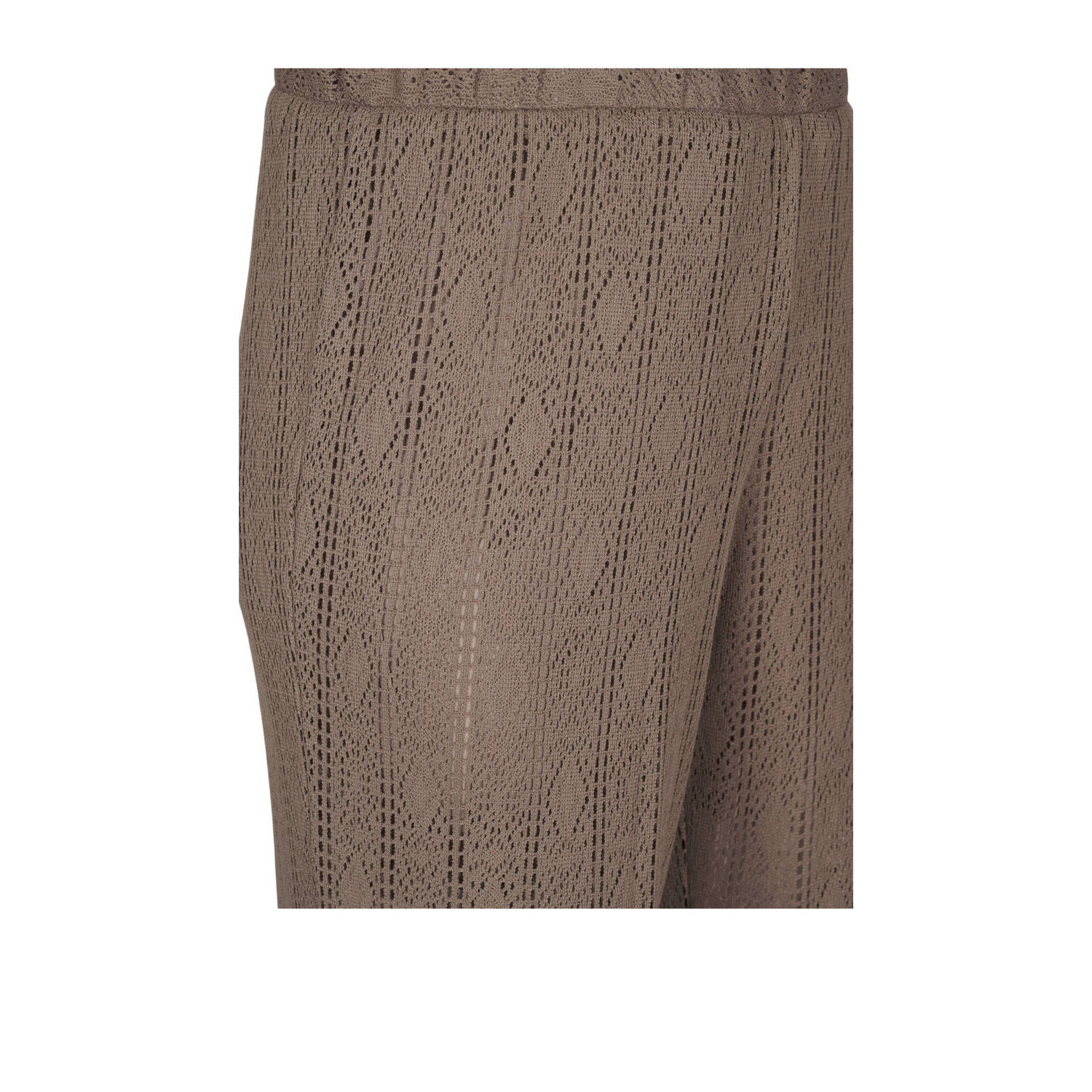 Zizzi kanten wide leg high waist broek bruin