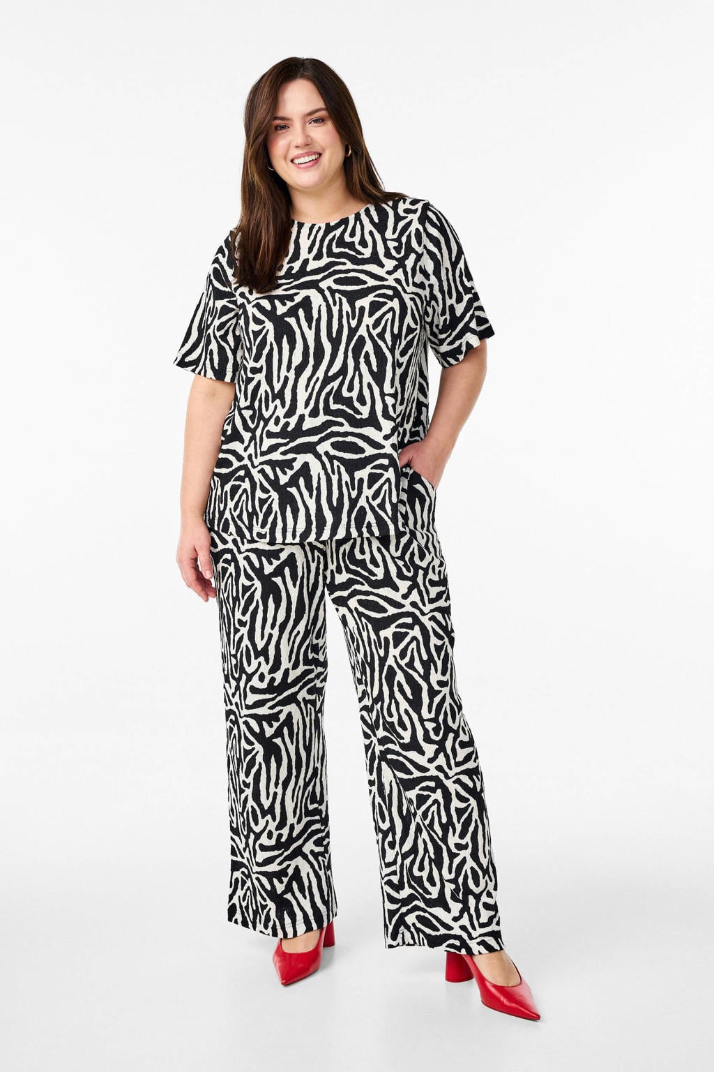Zwart en witte dames Zizzi wide leg high waist broek