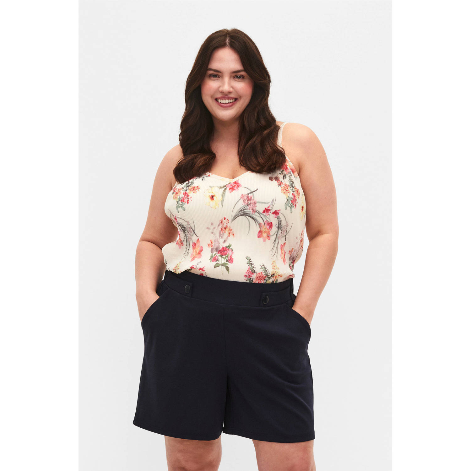 Zizzi high waist casual short donkerblauw