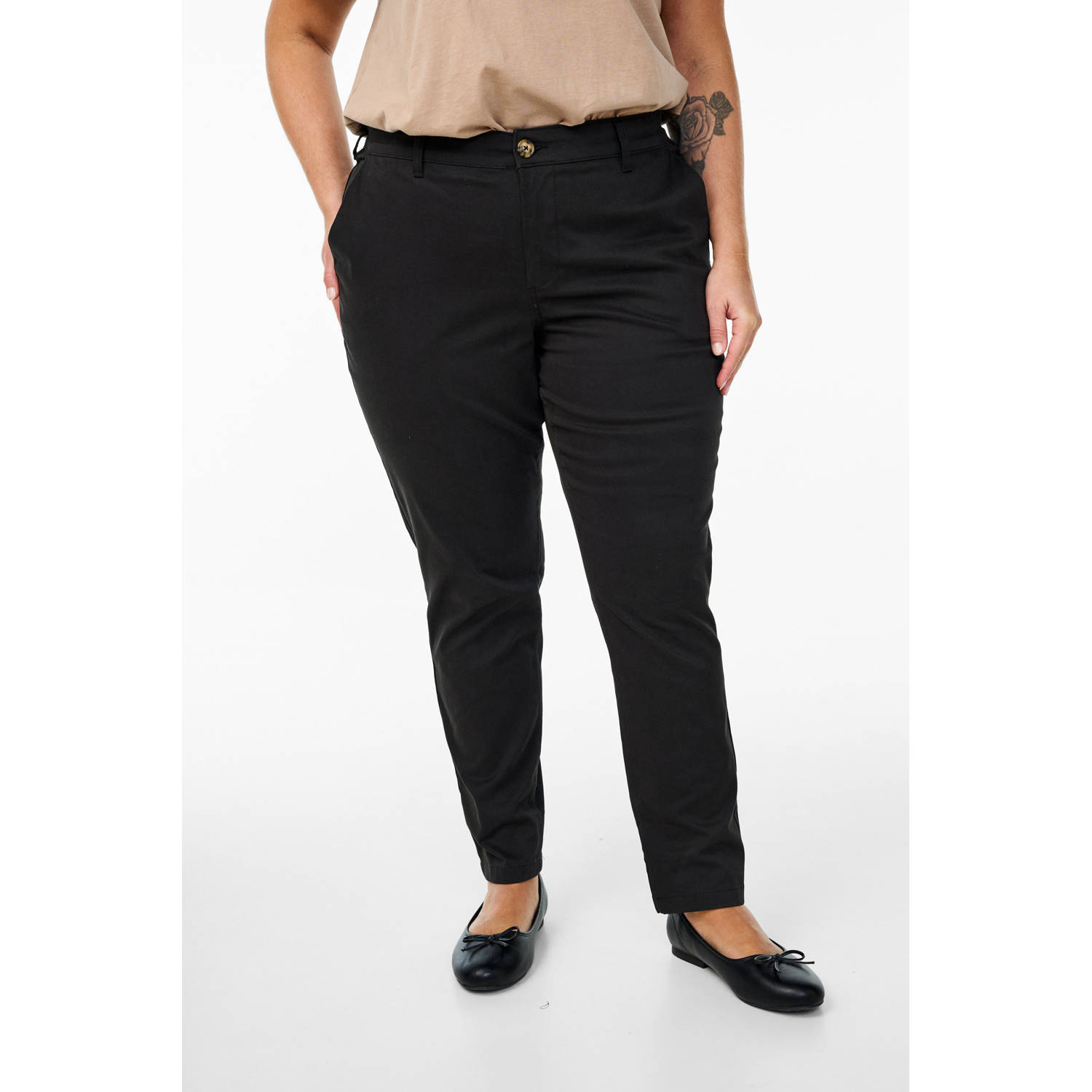Zizzi straight regular waist chino zwart