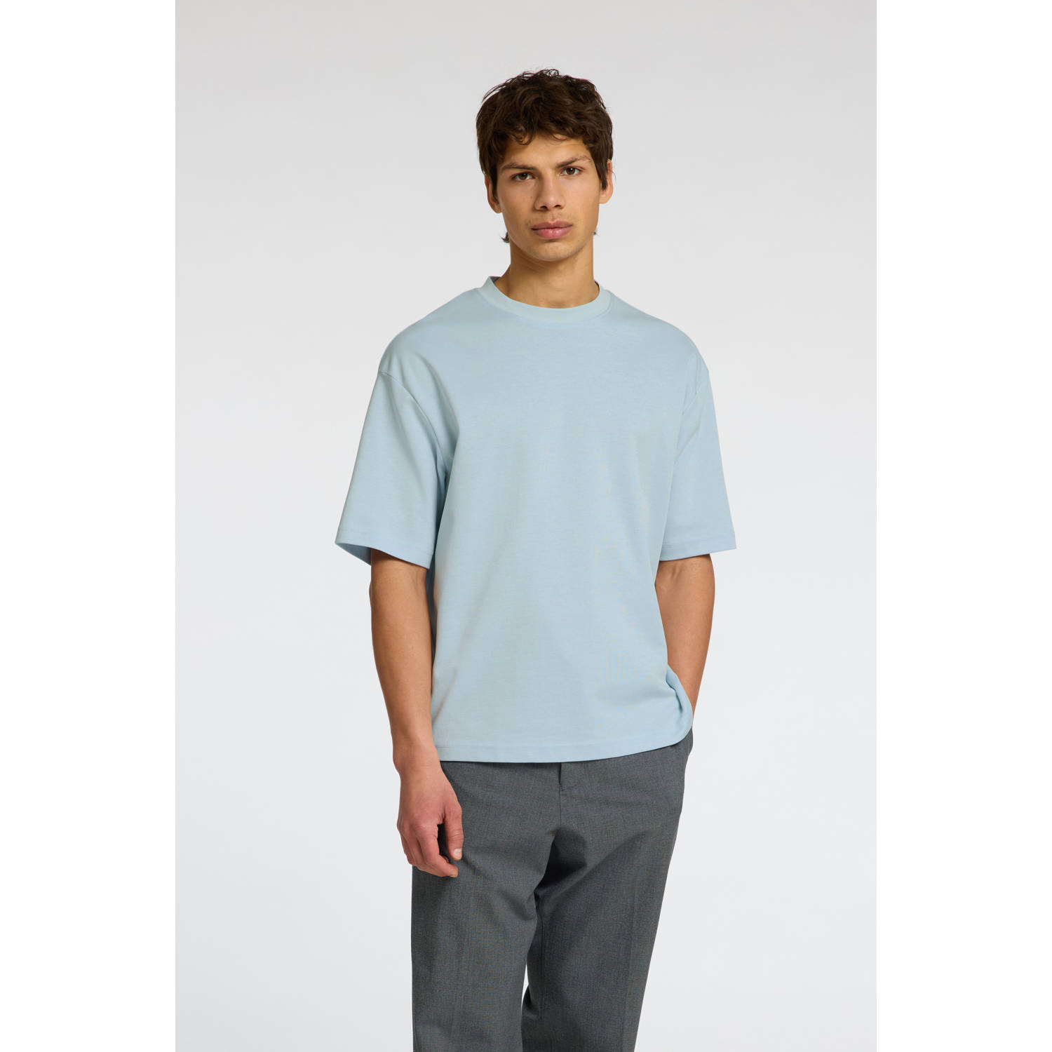 SELECTED HOMME loose fit T-shirt SLHLOOSEOSCAR lichtblauw