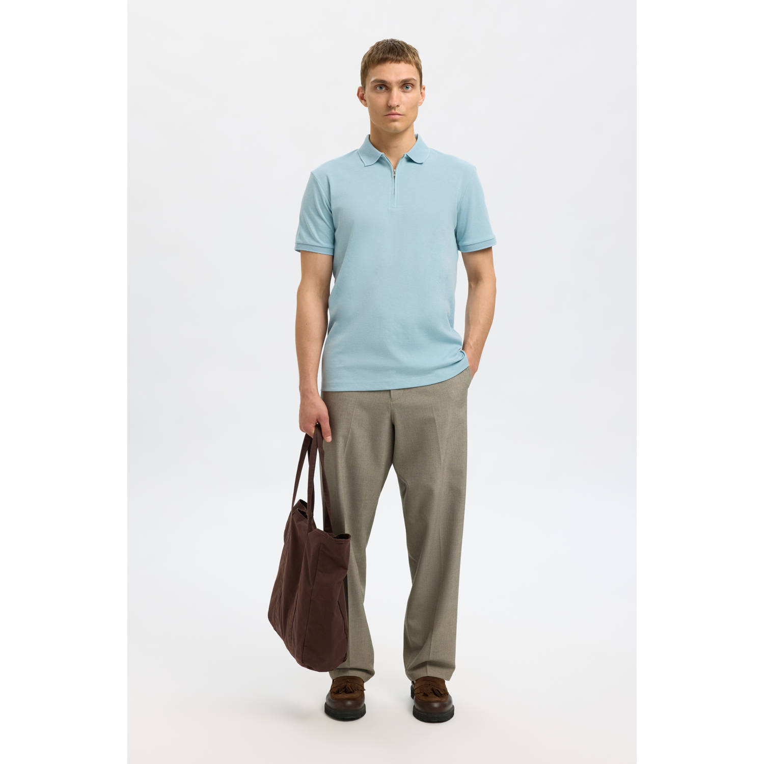 SELECTED HOMME regular polo lichtblauw