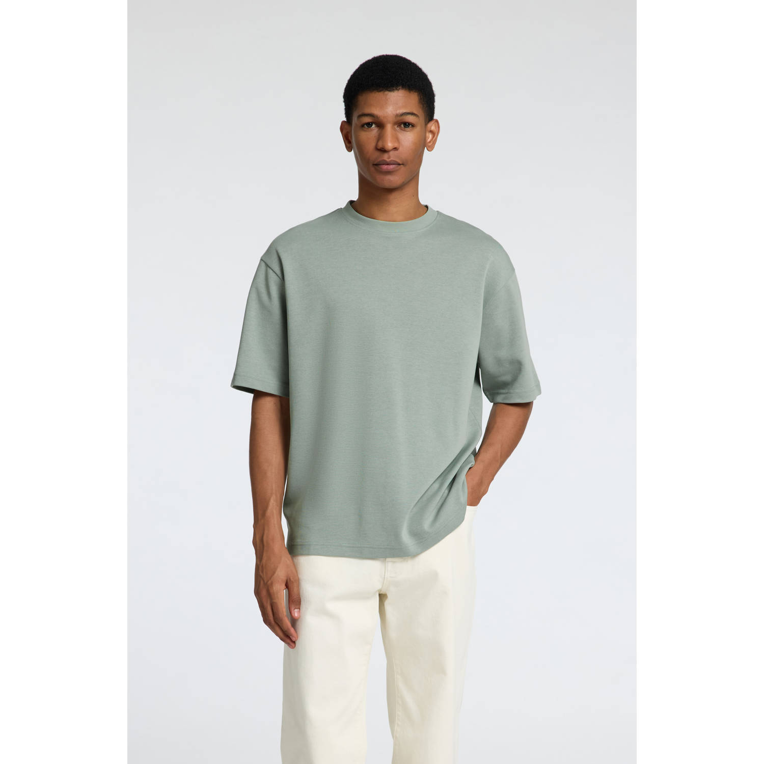 SELECTED HOMME loose fit T-shirt SLHLOOSEOSCAR groen