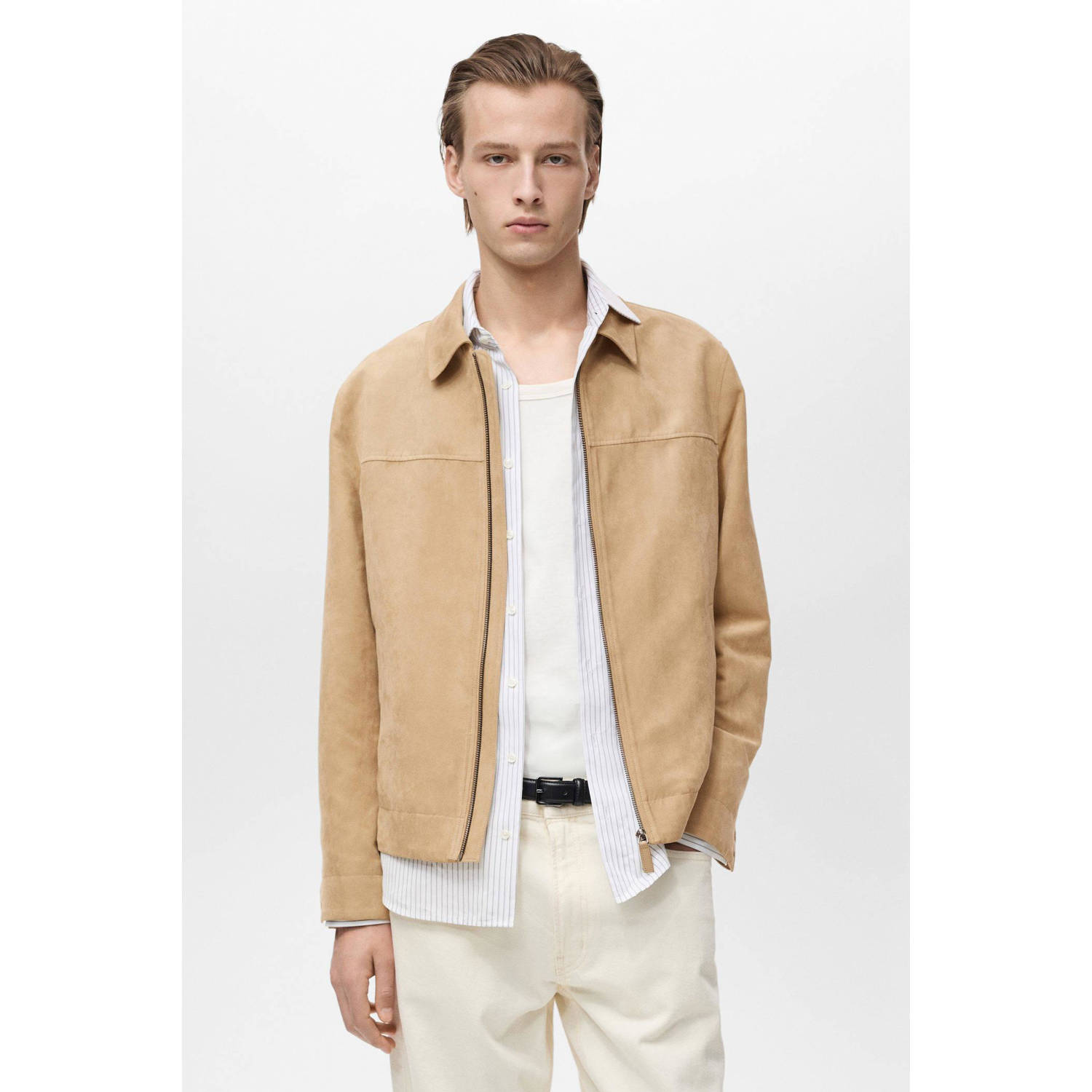 Mango Man imitatieleren jas tussenjas beige