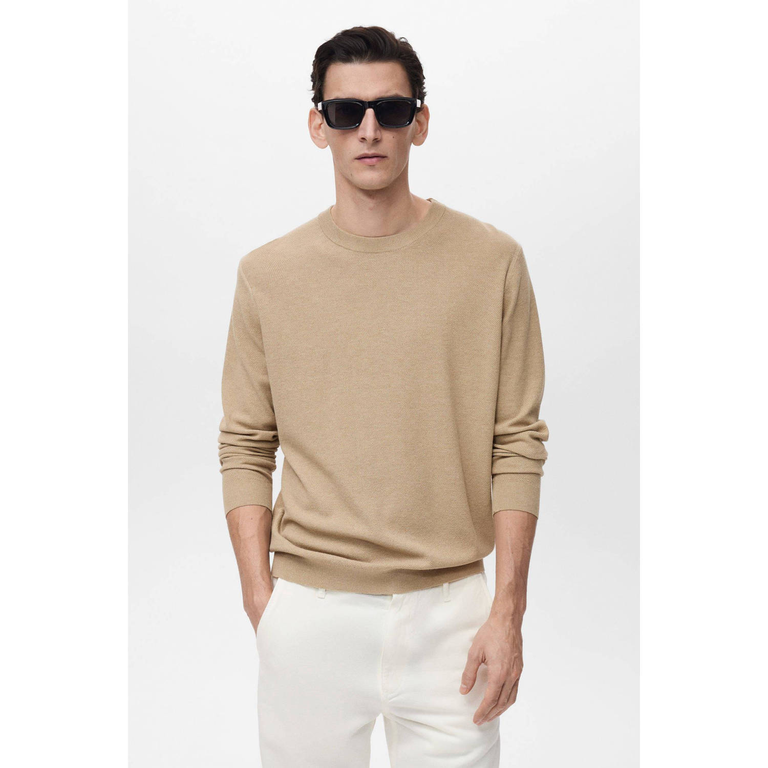 Mango Man trui fijn gebreid beige