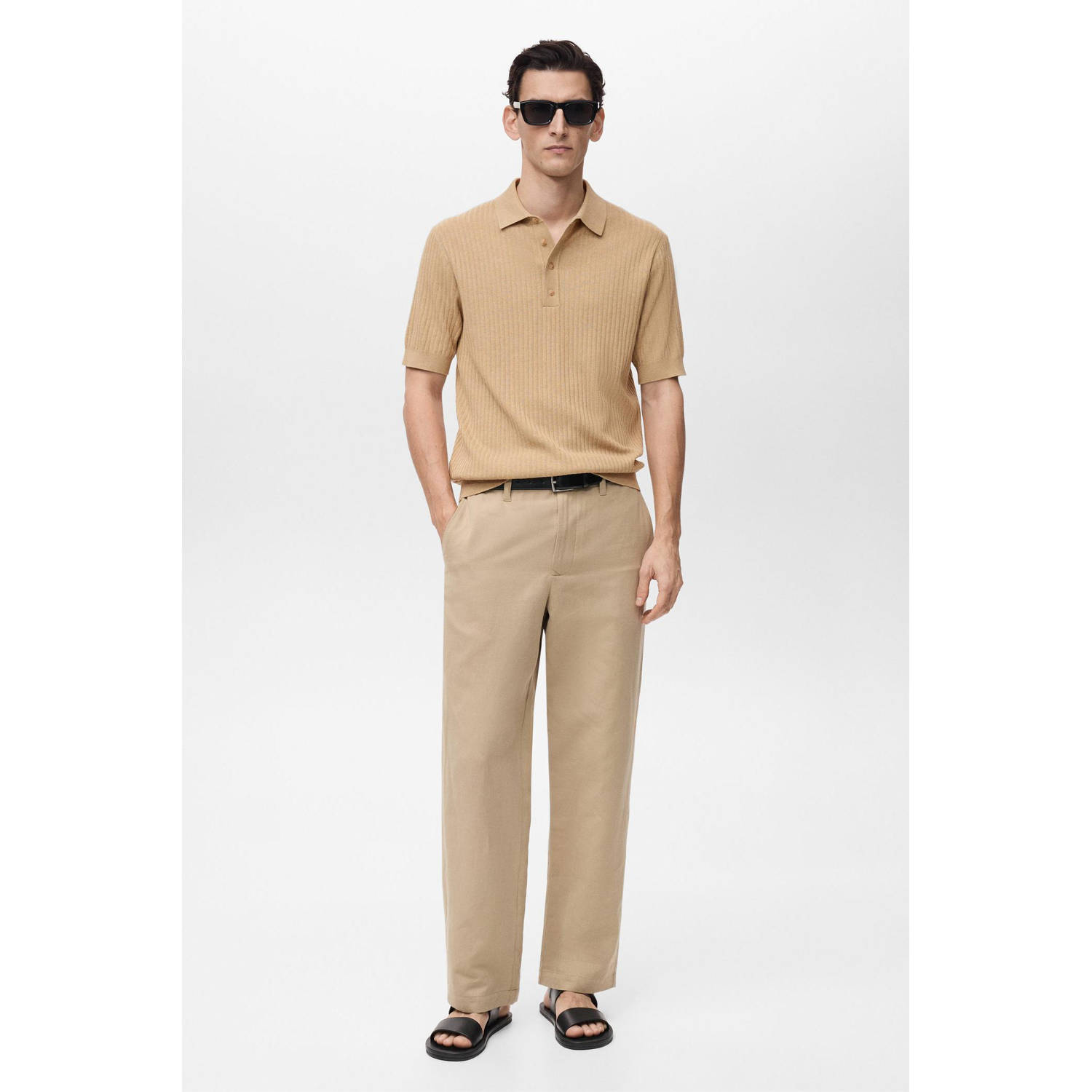 Mango Man regular polo rib gebreid beige