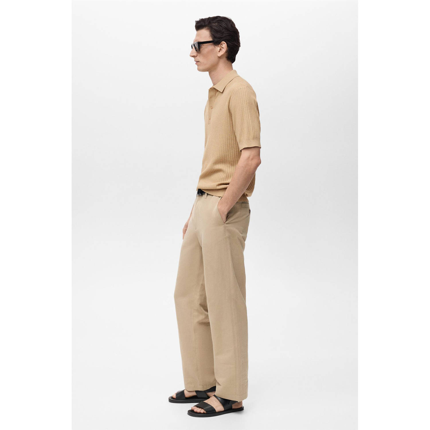 Mango Man regular polo rib gebreid beige