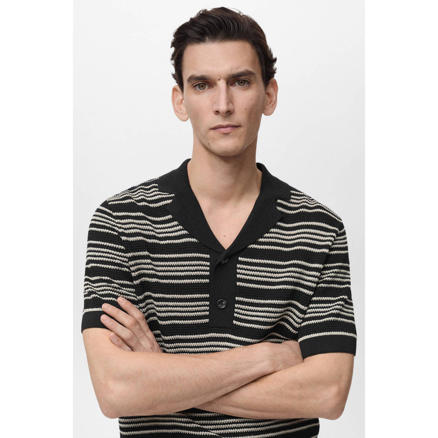 Mango Man regular polo gebreid zwart