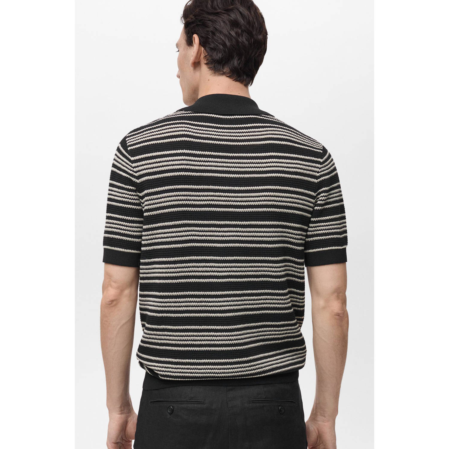 Mango Man regular polo gebreid zwart