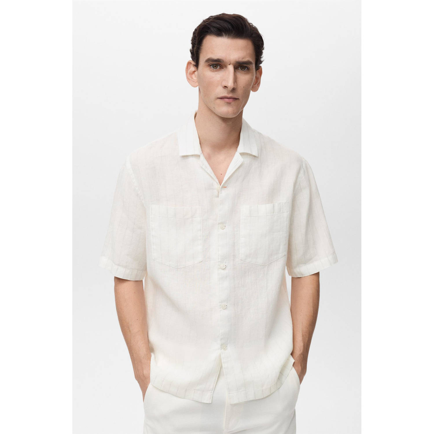 Mango Man linnen casual overhemd wit